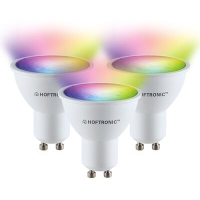 HOFTRONIC SMART Set van 3 Smart GU10 Spots - 38° - 4,8 Watt 345 lumen - RGBWW - Wifi & Bluetooth - Bestuurbaar via app - Google Home, Amazon Alexa en Siri - Smart lampen HOFTRONIC SMART Set van 3 Smart GU10 Spots - 38° - 4,8 Watt 345 lumen - RGBWW - Wifi & Bluetooth - Bestuurbaar via app - Google Home, Amazon Alexa en Siri - Smart lampen