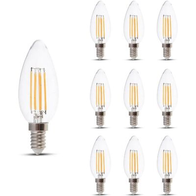 V-TAC 10x E14 LED Filament Lamp - 4 Watt 400 Lumen - 3000K Warm wit - Vervangt 35 Watt - E14 fitting - Kaarslamp - Kleine fitting V-TAC 10x E14 LED Filament Lamp - 4 Watt 400 Lumen - 3000K Warm wit - Vervangt 35 Watt - E14 fitting - Kaarslamp - Kleine fitting