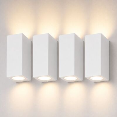 HOFTRONIC Set van 4 Selma - LED Wandlampen - Up & Down light - IP65 waterdicht - Voor binnen en buiten - Wit - Buitenlampen HOFTRONIC Set van 4 Selma - LED Wandlampen - Up & Down light - IP65 waterdicht - Voor binnen en buiten - Wit - Buitenlampen