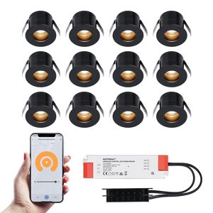 HOFTRONIC™ 12x Olivia zwarte Smart LED Inbouwspots complete set - Wifi & Bluetooth - 12V - 3 Watt - 2700K warm wit