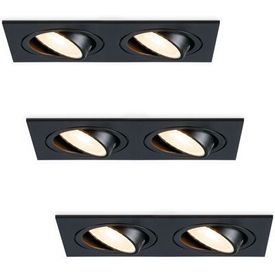 HOFTRONIC Set van 3 Mallorca LED inbouwspot - IP20 - Kantelbaar - 8 watt 690 lumen - 2700K Warm wit - Dubbel - GU10 - Dimbaar - Rechthoek - Voor binnen - Zwart HOFTRONIC Set van 3 Mallorca LED inbouwspot - IP20 - Kantelbaar - 8 watt 690 lumen - 2700K Warm wit - Dubbel - GU10 - Dimbaar - Rechthoek - Voor binnen - Zwart
