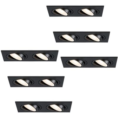HOFTRONIC Set van 6 Mallorca LED inbouwspot - IP20 - Kantelbaar - 8 Watt 690 Lumen - 4000K Neutraal wit - Dubbel - GU10 - Dimbaar - Rechthoek - Voor binnen - Zwart HOFTRONIC Set van 6 Mallorca LED inbouwspot - IP20 - Kantelbaar - 8 Watt 690 Lumen - 4000K Neutraal wit - Dubbel - GU10 - Dimbaar - Rechthoek - Voor binnen - Zwart