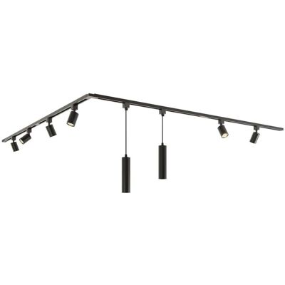 HOFTRONIC Taros Railverlichting Pakket - L-vorm - 4x 1 m rail - 6 railspots - 2 hanglamp - Excl. Lichtbron - IP20 - Modulair - 230V HOFTRONIC Taros Railverlichting Pakket - L-vorm - 4x 1 m rail - 6 railspots - 2 hanglamp - Excl. Lichtbron - IP20 - Modulair - 230V