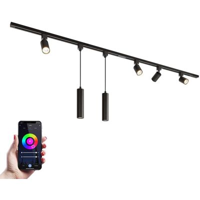 HOFTRONIC Taros Railverlichting Pakket - Recht - 2x 1 m rail - 4 railspots - 2 hanglamp - Incl. RGBWW GU10 - IP20 - Modulair - 230V HOFTRONIC Taros Railverlichting Pakket - Recht - 2x 1 m rail - 4 railspots - 2 hanglamp - Incl. RGBWW GU10 - IP20 - Modulair - 230V