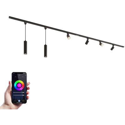 HOFTRONIC Taros Railverlichting Pakket - Recht - 2x 1,5 m rail - 4 railspots - 2 hanglampen - Incl. RGBWW GU10 - IP20 - Modulair - 230V HOFTRONIC Taros Railverlichting Pakket - Recht - 2x 1,5 m rail - 4 railspots - 2 hanglampen - Incl. RGBWW GU10 - IP20 - Modulair - 230V