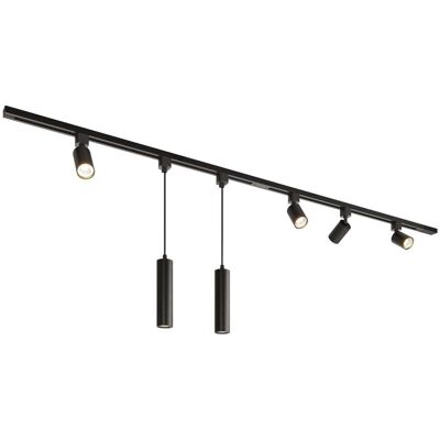 HOFTRONIC Taros Railverlichting Pakket - Recht - 2x 1 m rail - 4 railspots - 2 hanglamp - Incl. 2700K GU10 - IP20 - Modulair - 230V HOFTRONIC Taros Railverlichting Pakket - Recht - 2x 1 m rail - 4 railspots - 2 hanglamp - Incl. 2700K GU10 - IP20 - Modulair - 230V