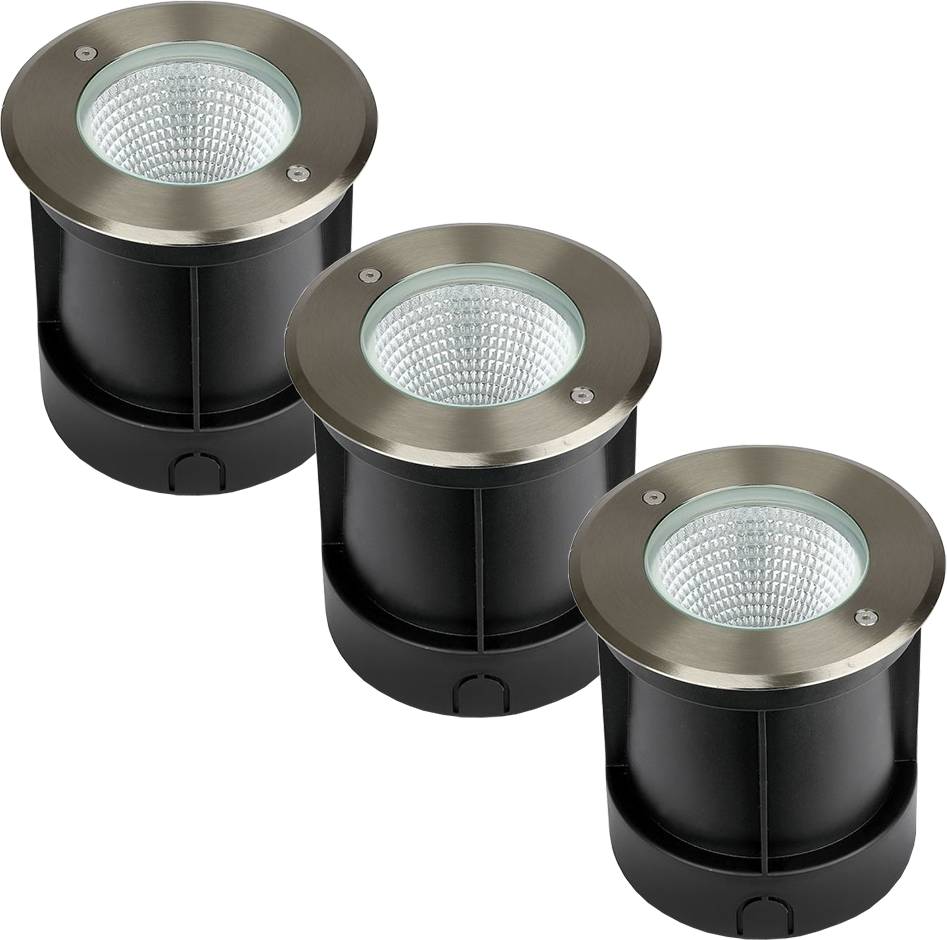 V-TAC Set van 3 grondspots RVS rond 4000K 12 Watt IP67