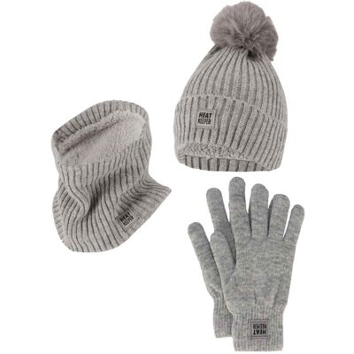 Heatkeeper Dames Winter Set - Muts + Handschoenen + Nekwarmer - Grey Heatkeeper Dames Winter Set - Muts + Handschoenen + Nekwarmer - Grey