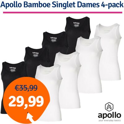 Apollo Singlet Dames Bamboo Zwart 4-pack-M Apollo Singlet Dames Bamboo Zwart 4-pack-M