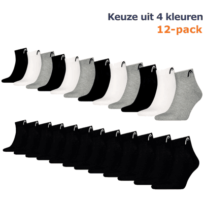 HEAD Quartersokken Training 12-pack Grijs / Wit / Zwart-39/42 HEAD Quartersokken Training 12-pack Grijs / Wit / Zwart-39/42