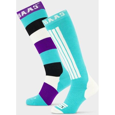 Poederbaas Skisokken 2-pack Striped Mint-39/42 Poederbaas Skisokken 2-pack Striped Mint-39/42