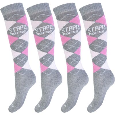 STAPP Horse Paardrijsokken Ruit 4-pack Grijs / Roze / Fuchsia-39/42 STAPP Horse Paardrijsokken Ruit 4-pack Grijs / Roze / Fuchsia-39/42