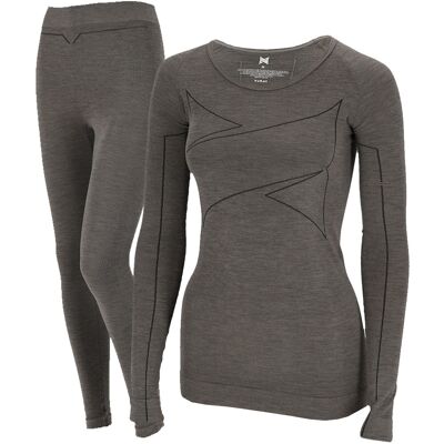 Xtreme Thermoset Dames Merino Wol - Thermoshirt + Thermolegging - Grey Melange-M Xtreme Thermoset Dames Merino Wol - Thermoshirt + Thermolegging - Grey Melange-M