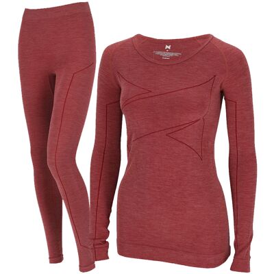 Xtreme Thermoset Dames Merino Wol - Thermoshirt + Thermolegging - Red Melange-XL Xtreme Thermoset Dames Merino Wol - Thermoshirt + Thermolegging - Red Melange-XL
