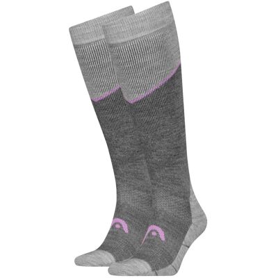 HEAD Kneehigh Skisokken 2-pack Lichtgrijs Melange / Lila - Skisokken HEAD Kneehigh Skisokken 2-pack Lichtgrijs Melange / Lila - Skisokken