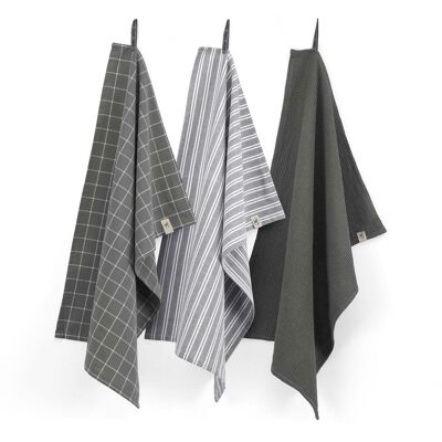 Walra Keuken- en Theedoekenset Dry with Cubes Uni, Stripes & Blocks Off Black Walra Keuken- en Theedoekenset Dry with Cubes Uni, Stripes & Blocks Off Black