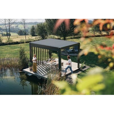 Biohort aluminium Pergola donkergrijs 350x300 cm zilver metallic lamellendak Biohort aluminium Pergola donkergrijs 350x300 cm zilver metallic lamellendak
