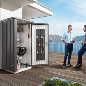 Van Kooten Tuin en Buitenleven Biohort metalen tuinkast 150 Dubbele deur kwartsgrijs 155x83x182,5 cm- Plat dak- Metaal- Biohort Van Kooten Tuin en Buitenleven Biohort metalen tuinkast 150 Dubbele deur kwartsgrijs 155x83x182,5 cm- Plat dak- Metaal- Biohort