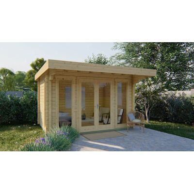 Tuindeco Whitegate blokhut 400x280 cm + luifel 120 cm 70mm vuren red class wood geïmpregneerd Tuindeco Whitegate blokhut 400x280 cm + luifel 120 cm 70mm vuren red class wood geïmpregneerd