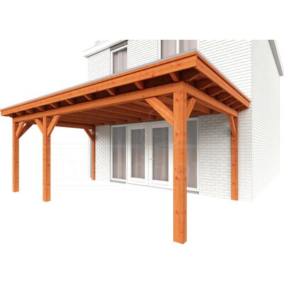Trendhout Aanbouwveranda Lucca 605x390 cm - Plat dak model links Trendhout Aanbouwveranda Lucca 605x390 cm - Plat dak model links