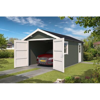 Outdoor Life Dillon Blokhut 320x560 cm 34 mm vuren Green Grey-Wit gecoat Outdoor Life Dillon Blokhut 320x560 cm 34 mm vuren Green Grey-Wit gecoat