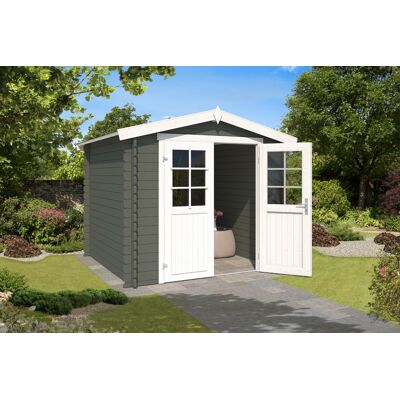 Outdoor Life Ingo Blokhut 250x250 cm 28 mm vuren Coating Green-Grey-Wit gecoat Outdoor Life Ingo Blokhut 250x250 cm 28 mm vuren Coating Green-Grey-Wit gecoat