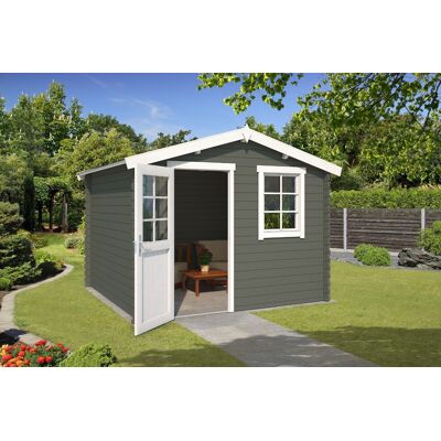 Outdoor Life Nina Blokhut 295x295 cm 28 mm vuren Green Grey-Wit gecoat Outdoor Life Nina Blokhut 295x295 cm 28 mm vuren Green Grey-Wit gecoat