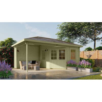 Van Kooten Tuin en Buitenleven - Christoffer 300x350 cm - Green impregnated - Canopy 275 cm - Log cabin Van Kooten Tuin en Buitenleven - Christoffer 300x350 cm - Green impregnated - Canopy 275 cm - Log cabin