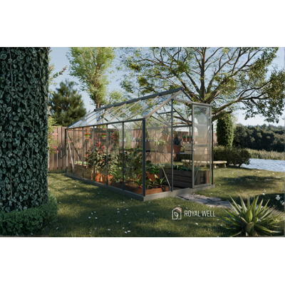 Royal Well Mary IV aluminium tuinkas 212x430 cm groengrijs Royal Well Mary IV aluminium tuinkas 212x430 cm groengrijs