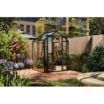 Royal Well Anne I tuinkas 150x150 cm zwart met 3mm veiligheidsglas (inclusief fundament) Royal Well Anne I tuinkas 150x150 cm zwart met 3mm veiligheidsglas (inclusief fundament)