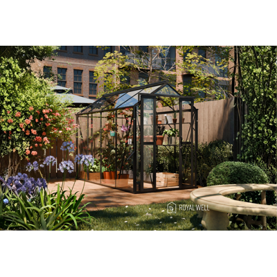 Royal Well Anne III tuinkas 150x290 cm zwart met 3mm veiligheidsglas (inclusief fundament) Royal Well Anne III tuinkas 150x290 cm zwart met 3mm veiligheidsglas (inclusief fundament)