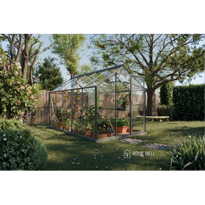Royal Well Mary III aluminium tuinkas 212x360 cm groengrijs Royal Well Mary III aluminium tuinkas 212x360 cm groengrijs