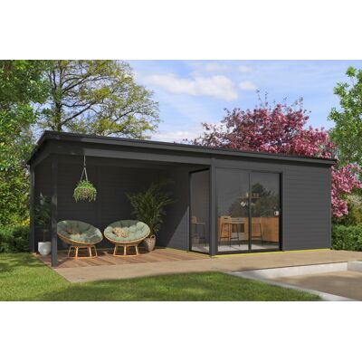 Outdoor Life Olivia Tuinhuis 385x295 cm met overkapping 360 cm 28 mm vuren Carbon Grey gecoat Outdoor Life Olivia Tuinhuis 385x295 cm met overkapping 360 cm 28 mm vuren Carbon Grey gecoat