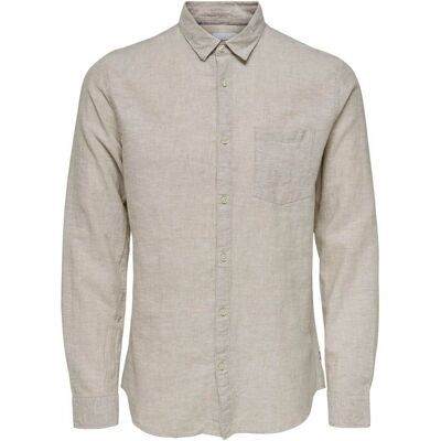 Only & Sons Caiden Solid Linen Shirt Bruin M male Only & Sons Caiden Solid Linen Shirt Bruin M male