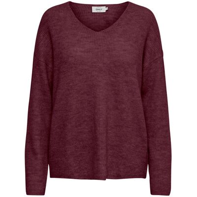 Only Camilla V-neck Pullover Knit Wijnrood XL female Only Camilla V-neck Pullover Knit Wijnrood XL female
