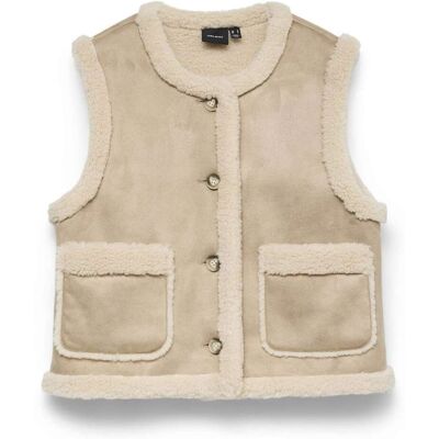 Vero Moda Lina Short Teddy Waistcoat Grijs L female Vero Moda Lina Short Teddy Waistcoat Grijs L female