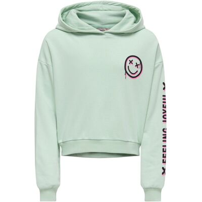 Only Kids Kogsmile Life Hooded Sweatshirt Kids Aqua / Turqoise 146/152 girls Only Kids Kogsmile Life Hooded Sweatshirt Kids Aqua / Turqoise 146/152 girls
