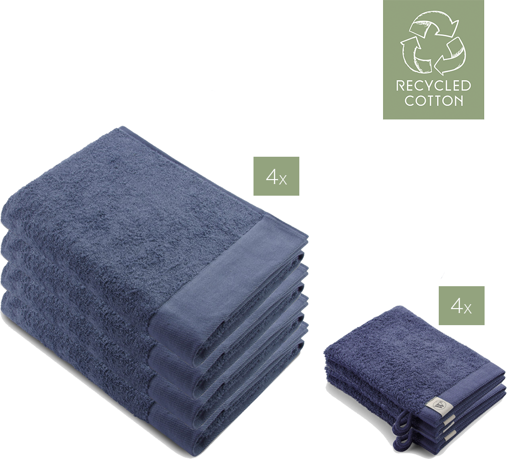 Walra badgoedset Remade - 4x handdoek 50x100 cm + 4x washandjes 16x21 cm - Blauw