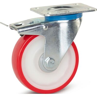 Meso Zwenkwiel polyurethaan met rem 125mm - 230kg draagvermogen Meso Zwenkwiel polyurethaan met rem 125mm - 230kg draagvermogen