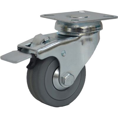 Meso Zwenkwiel rubber met rem 50mm - 40kg draagvermogen Meso Zwenkwiel rubber met rem 50mm - 40kg draagvermogen