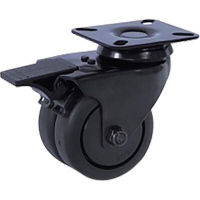 Meso Dubbel zwenkwiel TP-rubber met rem zwart 77x67mm - 150kg draagvermogen Meso Dubbel zwenkwiel TP-rubber met rem zwart 77x67mm - 150kg draagvermogen