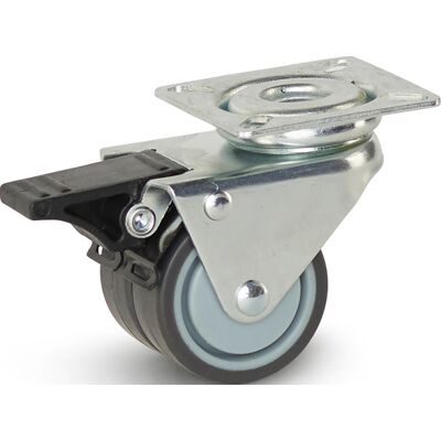 Meso Dubbel zwenkwiel TP-rubber met rem 50mm - 90kg draagvermogen Meso Dubbel zwenkwiel TP-rubber met rem 50mm - 90kg draagvermogen