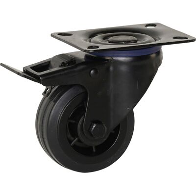 Meso Zwenkwiel rubber met rem zwart 80mm - 60kg draagvermogen Meso Zwenkwiel rubber met rem zwart 80mm - 60kg draagvermogen