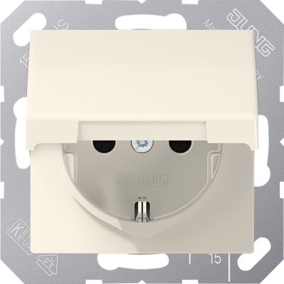 Jung AS500 wandcontactdoos RA m/deksel inbouw Glanzend crème* Jung AS500 wandcontactdoos RA m/deksel inbouw Glanzend crème*