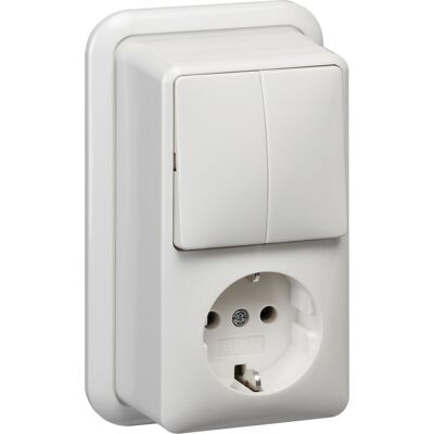 Gira System 55 combinatie WCD/serie RA opbouw verticaal met montageplaat en adapter K/P25 Glanzend wit Gira System 55 combinatie WCD/serie RA opbouw verticaal met montageplaat en adapter K/P25 Glanzend wit
