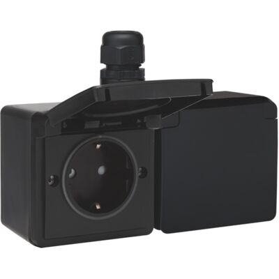 Niko wandcontactdoos RA KV dubbel voorbedraad Zwart IP55 horizontaal Niko wandcontactdoos RA KV dubbel voorbedraad Zwart IP55 horizontaal