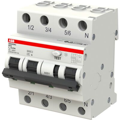 ABB Aardlekautomaat 3P+N 16A 30mA 6kA A type ABB Aardlekautomaat 3P+N 16A 30mA 6kA A type