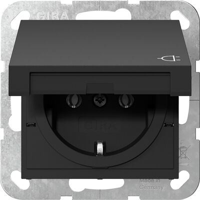 Gira System 55 wandcontactdoos RA m/deksel inbouw Mat zwart Gira System 55 wandcontactdoos RA m/deksel inbouw Mat zwart