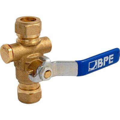 BPE stopkogelkraan met aftapgelegenheid 2x knel 22x22 BPE stopkogelkraan met aftapgelegenheid 2x knel 22x22