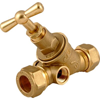BPE stopkraan met aftapgelegenheid 22x22mm knel BPE stopkraan met aftapgelegenheid 22x22mm knel